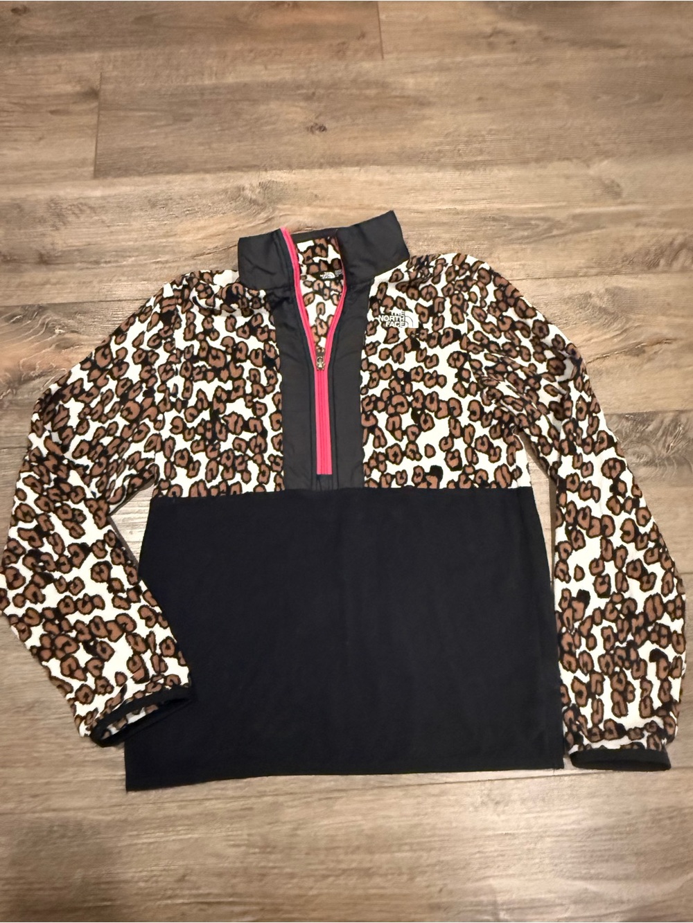 The North Face Girls' Leopard Print Half-Zip Fleece Pullover with Black Panel